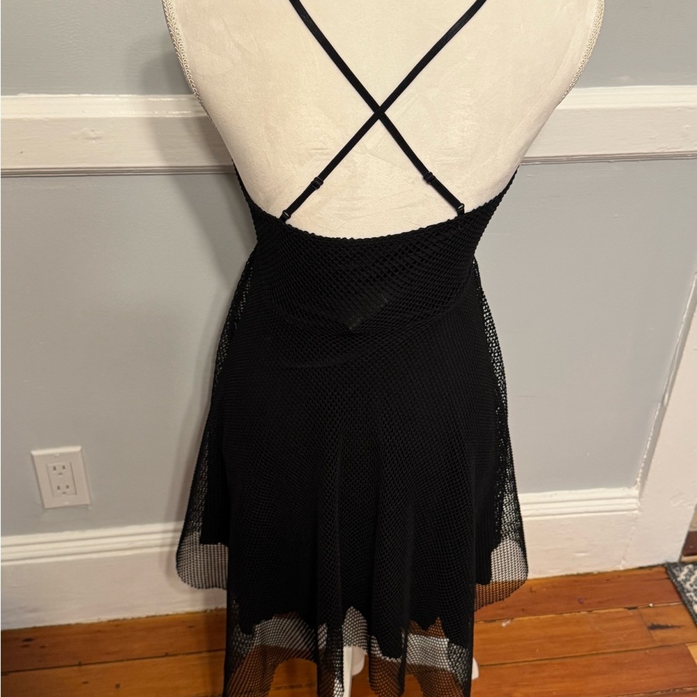 Finn & Clover NEW Asymmetrical Black Fishnet Midi Y2K Dress Size Large - Picture 6 of 7
